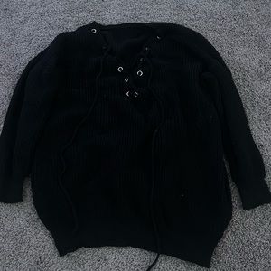 cute and warm black lace up dress slightly open chest area